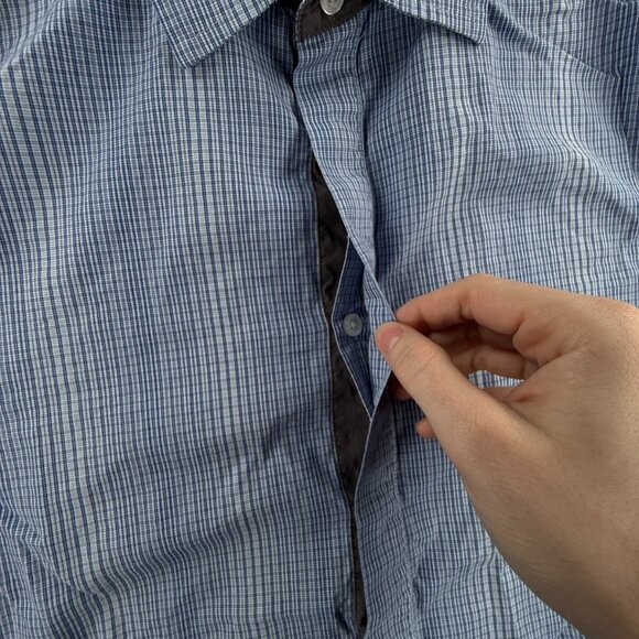 Armani Exchange Hidden Buttons Button Up Shirt Long Sleeve Blue Medium Slim Fit - Picture 14 of 16